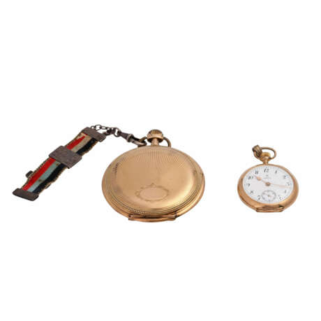Konvolut: Eine Taschenuhr, Savonette-Gehäuse in Gold 14K. - photo 1