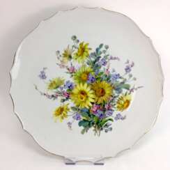 Großer Anbietteller / großer Wandteller, Meissen Teichert, Blumen-Bouquet, 19. Jahrhundert