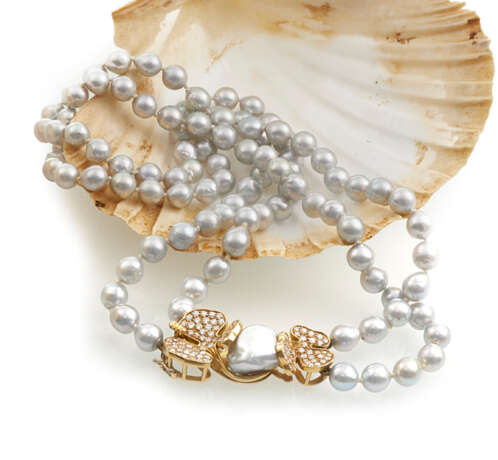 Doppelreihige Perlenkette mit Diamantschliesse - photo 1
