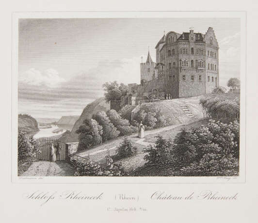 Paar Korkdioramen, Ansichten von Burg Rheineck - photo 4
