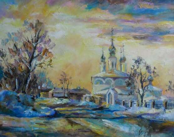 “Sunset over the Archangel Church” Canvas Oil paint Impressionist Landscape painting 2013 - photo 1