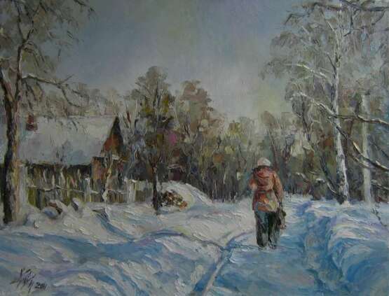 “Winter morning” Canvas Oil paint Impressionist Landscape painting 2011 - photo 1