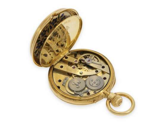 Taschenuhr: einzigartige Gold/Emaille-Taschenuhr für den chinesischen Markt mit Cloisonné-Emaille, "Kranich", Breguet-Schüler Charles Oudin No.23478, ca.1870 - Foto 5