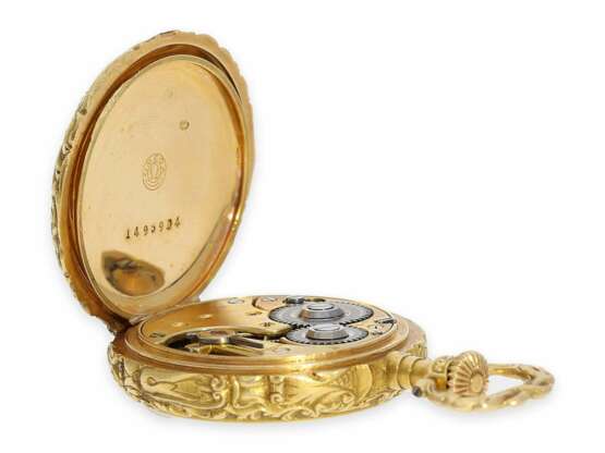 Taschenuhr: extrem rare Omega Damenuhr mit Renaissance-Gehäuse und Zifferblatt aus Guilloche-Emaille, ca.1900 - photo 4
