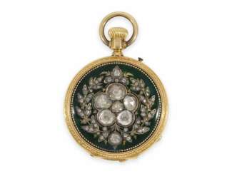 Taschenuhr: einzigartige und sehr kostbare Gold/Emaille-Savonnette, mit Diamantbesatz, gefertigt für das osmanische Reich, ca. 1870
