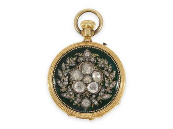 Taschenuhr: einzigartige und sehr kostbare Gold/Emaille-Savonnette, mit Diamantbesatz, gefertigt für das osmanische Reich, ca. 1870 - photo 1