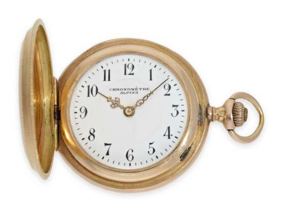 Taschenuhr: seltene, rotgoldene Präzisionstaschenuhr in der Damengröße, Savonnette Alpina Union Horlogere, ca.1900 - фото 1