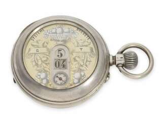 Taschenuhr: seltene digitale Taschenuhr mit springender Stunde und springender Minute, Marke Revue, um 1900