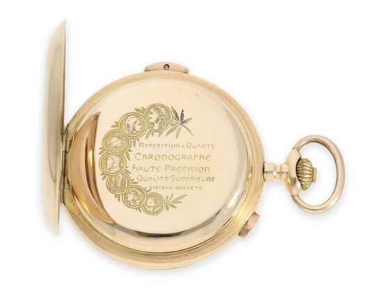 Taschenuhr: besonders große und schwere Goldsavonnette mit Repetition und Chronograph, Schweiz ca. 1900 - Foto 4