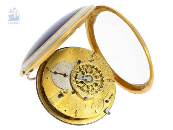 Taschenuhr: exquisite, große Gold/Emaille-Spindeluhr hochfeiner Qualität, Joseph Dodds, London, No. 1753, ca. 1810 - photo 4