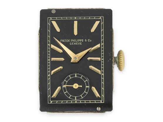 Armbanduhr: außerordentlich seltene, große Art déco Herrenuhr von Patek Philippe mit schwarzem Zifferblatt, No. 832612, ca.1935 - фото 3