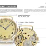 Armbanduhr: frühe und äußerst seltene Armbanduhr von A. Lange & Söhne Glashütte, Baujahr 1924, mit Stammbuchauszug - photo 1