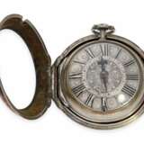 Taschenuhr: interessante, frühe Genfer Doppelgehäuse-Spindeluhr, bedeutender Genfer Uhrmacher, François Dentand, Schüler von Henry Arlaud, ca. 1690 - Foto 3