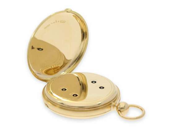 Taschenuhr: einzigartige, frühe Gold/Emaille-Taschenuhr mit Seconde Morte und 2 Zeitzonen, Jacot Locle No.14932, ca.1850 - Foto 5
