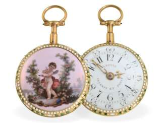 Taschenuhr: äußerst seltene Gold/Emaille-Uhr mit Repetition, original Jean Antoine Lepine H'ger du Roy No.2073, Paris um 1775