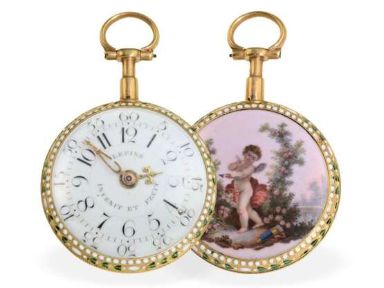 Taschenuhr: äußerst seltene Gold/Emaille-Uhr mit Repetition, original Jean Antoine Lepine H'ger du Roy No.2073, Paris um 1775 - Foto 2