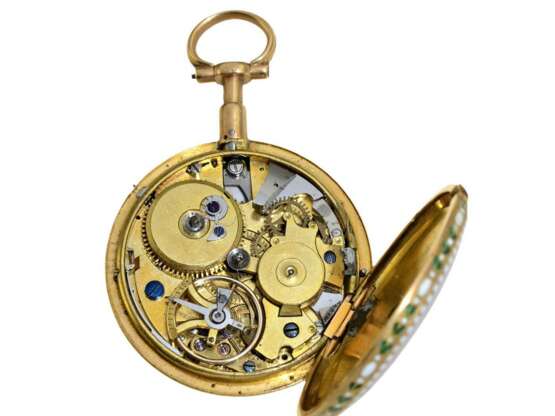 Taschenuhr: äußerst seltene Gold/Emaille-Uhr mit Repetition, original Jean Antoine Lepine H'ger du Roy No.2073, Paris um 1775 - Foto 3