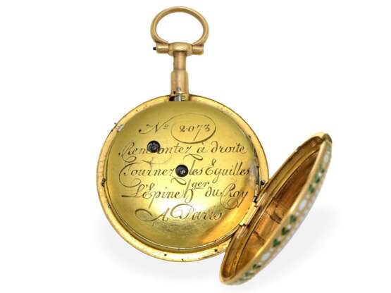 Taschenuhr: äußerst seltene Gold/Emaille-Uhr mit Repetition, original Jean Antoine Lepine H'ger du Roy No.2073, Paris um 1775 - Foto 4