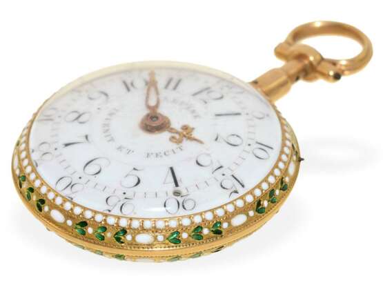Taschenuhr: äußerst seltene Gold/Emaille-Uhr mit Repetition, original Jean Antoine Lepine H'ger du Roy No.2073, Paris um 1775 - фото 5