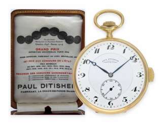 Taschenuhr: hochfeine Taschenuhr mit Minutenrepetition in komplett originalem Zustand mit Originalbox, Chronometermacher Paul Ditisheim No.54304, ca.1915