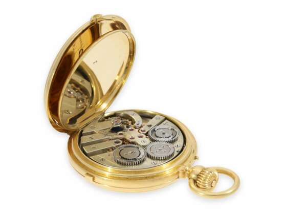 Taschenuhr: technisch hochinteressante und sehr feine, schwere Goldsavonnette mit Chronograph mit unabhängiger Sekunde und "1/5 Diablotine", Serretan a Lausanne 1872 - Foto 5