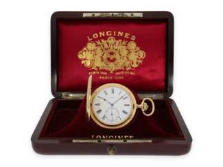 Taschenuhr: hochfeine, große goldene Savonnette mit Minutenrepetition, Chronometer Longines No. 2542462, mit Originalbox, ca. 1915