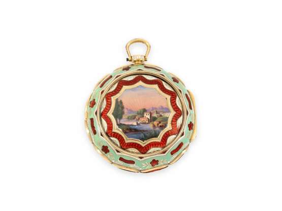 Taschenuhr: sehr wertvolle, doppelseitig verglaste Gold/Emaille-Spindeluhr mit 3 Gehäusen, gefertigt für den osmanischen Markt, Markwick Markham No.24713, ca. 1813 - photo 1