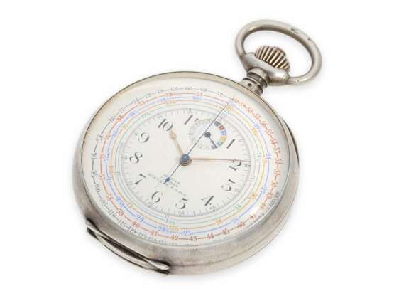 Taschenuhr: äußerst rarer, besonders großer doppelseitiger Omega Taschenchronograph, sog. "Chrono-Tachymeter Cadran Brevetè S.G.D.G" , ca.1900 - Foto 3