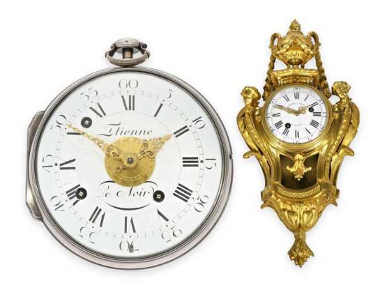 Kutschenuhr/Carteluhr: bedeutendes, museales Ensemble zweier früher Louis XV Uhren von Etienne Le Noir, königlicher Uhrmacher, Paris um 1740/50 - фото 1