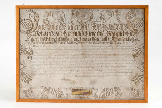 Gerahmte Urkunde 1755 von Herzog Friedrich zu Sachsen - фото 1