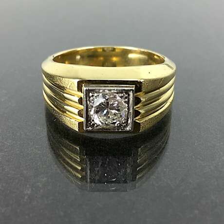 Ausgefallener Brillant-Solitär-Ring: 0,8 Karat, Gelb-Gold / Weiß-Gold 750, sehr massiv, sehr gut. - Foto 1