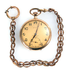 Goldene Taschenuhr mit Uhrenkette, MOVADO