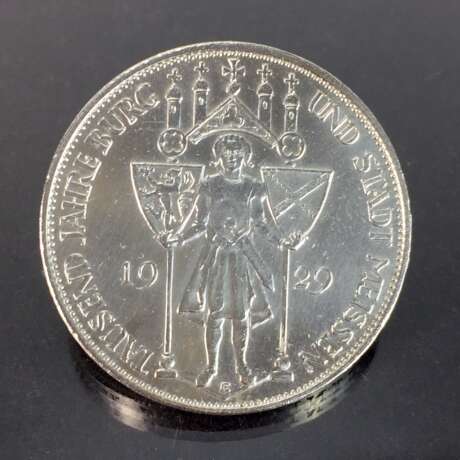 Weimarer Republik: Münze 3 Reichsmark 1929 E, 1000 Jahre Burg und Stadt Meissen, vorzüglich-stempelglanz, Silber. - фото 1