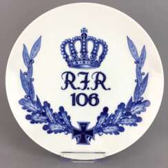 Regimentsteller: Königlich Sächsisches Reserve-Infanterie-Regiment 106, Dresden, 1914-1918, Meissen Porzellan, sehr gut.