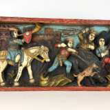 Relief-Bild aus Holz / Holz-Relief: Plastisch herausgearbeitete Treibjagd auf einen Keiler, farbig gefasst, 18. Jahrhundert - фото 3