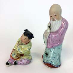 Zwei chinesische Figuren: Porzellan China, farbig staffiert, glasiert, frühes 20. Jahrhundert, sehr gut.