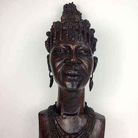 Afro-Gelbholz-Skulptur: Xhosa-Frau / amaXhosa-Stammesangehörige / schwarzafrikanische Buschfrau, Südafrika 1970, selten! - photo 5