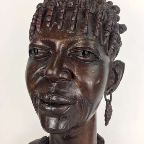 Afro-Gelbholz-Skulptur: Xhosa-Frau / amaXhosa-Stammesangehörige / schwarzafrikanische Buschfrau, Südafrika 1970, selten! - Foto 11