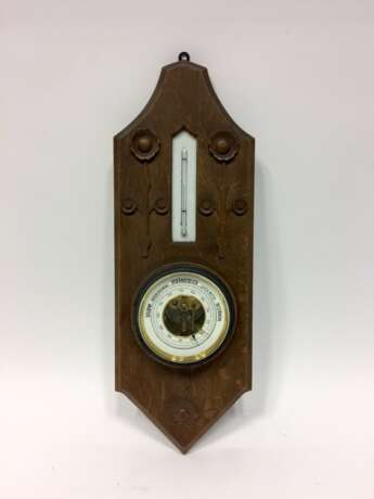 Barometer und Thermometer: Gründerzeit / Jugendstil, Holz beschnitzt, um 1890. - Foto 1