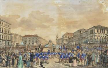 Feierliche Fronleichnams Prozession in der Ludwigstraße zu München den 6. Juny 1839 , Kraus, Gustav 1804 Passau - 1852 München 