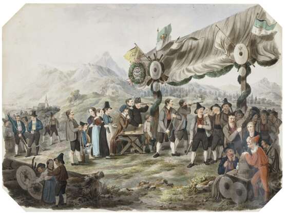 Ländliches Scheibenschießen , Süddeutsch Mitte 19. Jahrhundert - Foto 1