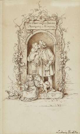 Familie im Hauseingang - Junge Frau mit Schwalben , Richter, Adrian Ludwig 1803 Dresden - 1884 ebenda - photo 1