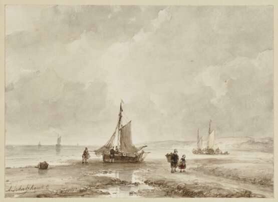 Strandszene mit Fischerbooten , Schelfhout, Andreas 1787 Den Haag - 1870 ebenda - photo 1