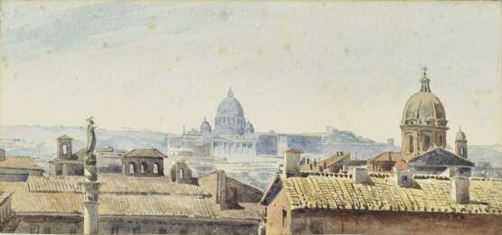 Rom - Blick über die Dächer auf Sankt Peter , Deutsch 1. Hälfte 19. Jahrhundert 1. Hälfte 19. Jahrhundert - Foto 1