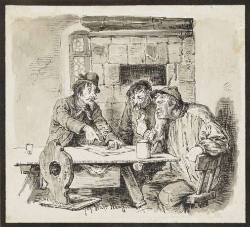 Drei Männer am Wirtshaustisch , Kauffmann, Hugo 1844 Hamburg - 1915 Prien am Chiemsee - Foto 1