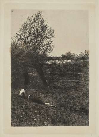Der Grosse Baum - Wiese mit Kindern - Ochsen im Geschirr , Leibl, Wilhelm 1844 Köln - 1900 Würzburg - Foto 1