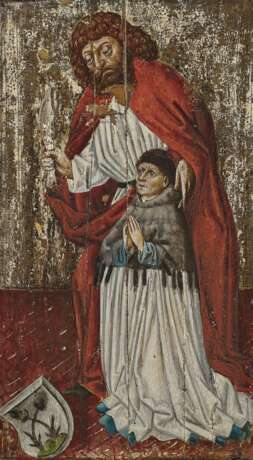 Heiliger (Hl. Bartholomäus?) mit kniendem Stifter , Süddeutsch 2. Hälfte 15. Jahrhundert - фото 1