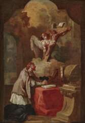 Hl. Johannes Nepomuk in Anbetung des Kreuzes Wohl Bozzetto für ein Altarbild. , Süddeutsch (?) 18. Jahrhundert