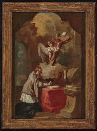Hl. Johannes Nepomuk in Anbetung des Kreuzes Wohl Bozzetto für ein Altarbild. , Süddeutsch (?) 18. Jahrhundert - Foto 2
