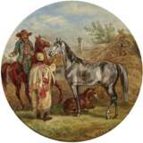 Pferdehandel in der Walachei Zwei Bauern mit Pferden vor dem Hof. , Adam, Albrecht 1786 Nördlingen - 1862 München - фото 1